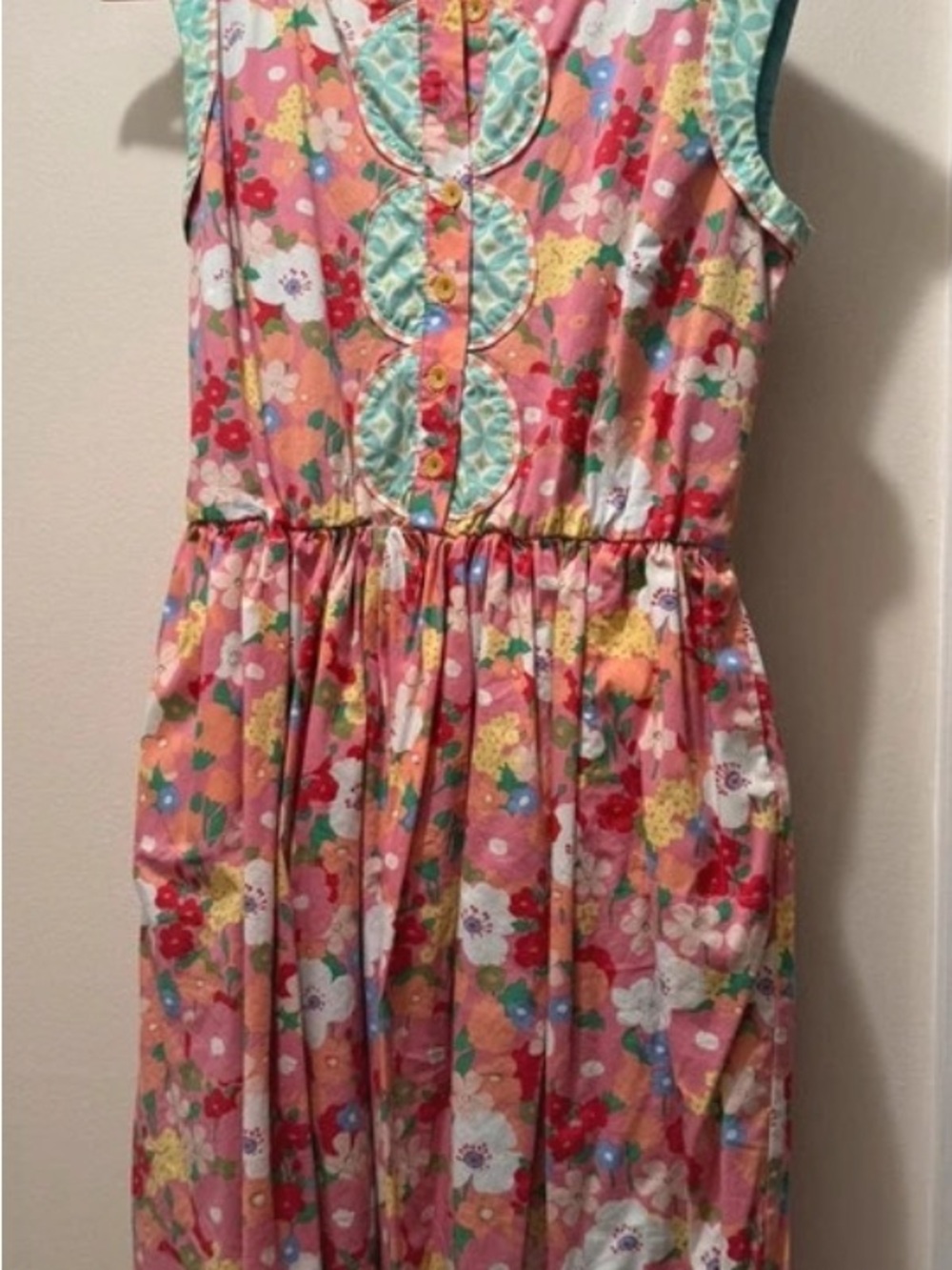 Women ' Pink Floral Sleeveless Cotton Dress